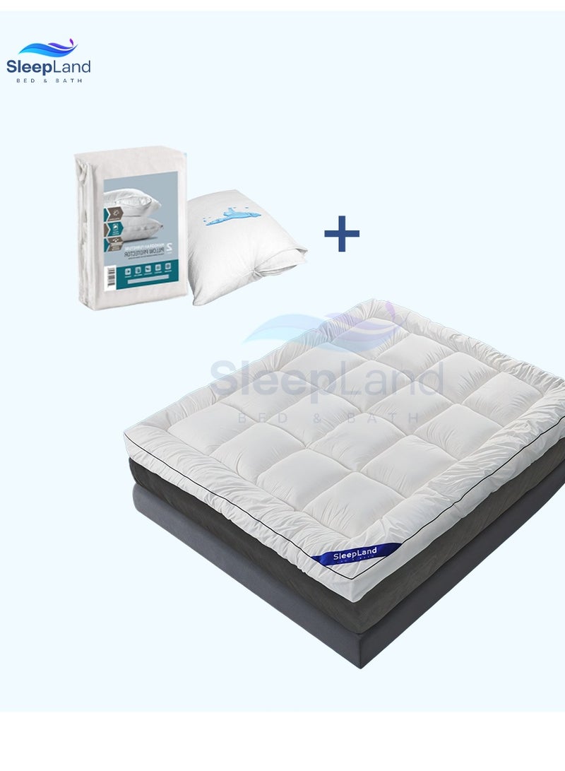 سليب لاند بكج ( لباد فندقي مقاس 200×200 سم ارتفاع 14 سم + طقم واقي مخدة ) - Image 1