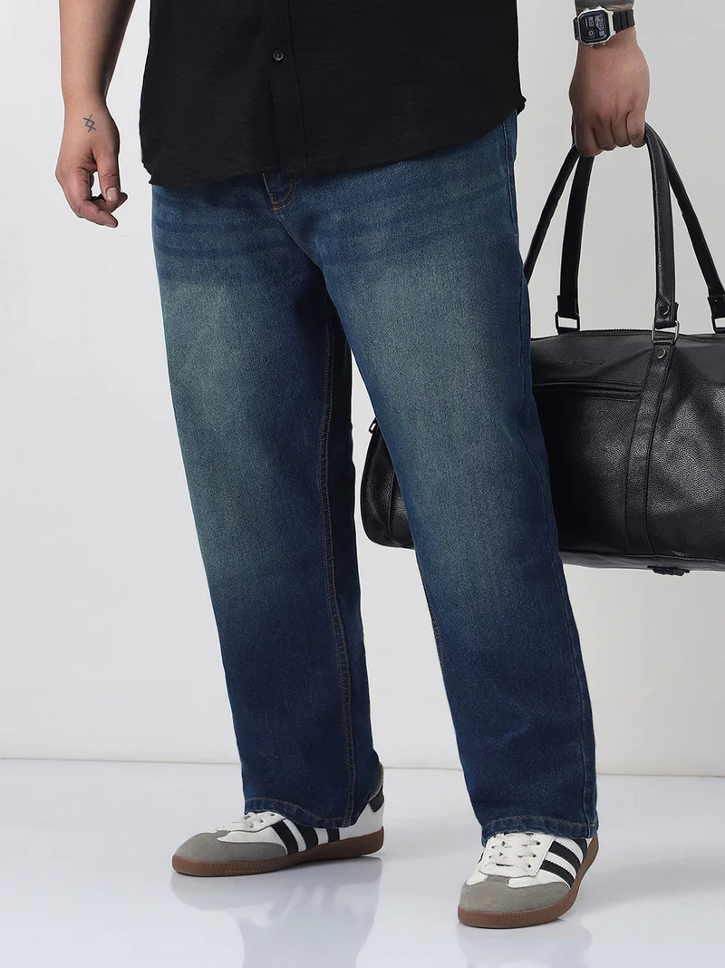 Urbano Plus Men's Blue Straight Fit Heavy Washed Jeans Stretchable