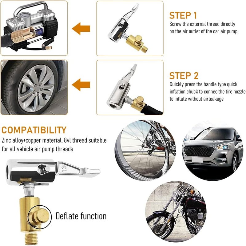 HASTHIP Universal Air Pump Nozzle for Inflator, Lock On Air Chuck Tire Inflator with Air Release Valve, Car Air Pump Thread Nozzle Adapter, Portable No Leakage Replacement Hose Adapter - Image 3