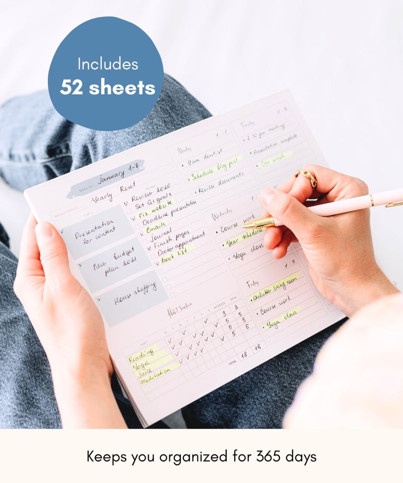 Lamare دفتر تخطيط أسبوعي لاماري - 52 ورقة سميكة من الورق، دفتر تخطيط أسبوعي غير مؤرخ، دفتر قائمة المهام اليومية، متتبع العادات، دفتر تخطيط أكاديمي، دفتر قائمة المهام الأسبوعية - Image 4