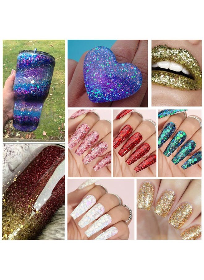 BELLEBOOST 2 Colors of Holographic Chunky Glitter with Quick Dry Glue Pack 5, 4 Pots Total 40g Multi-Shaped for Body Hair Face Eyes Make-up, Nail Art and Bedazzling in Party/Concert/Events Glitter  - Image 5