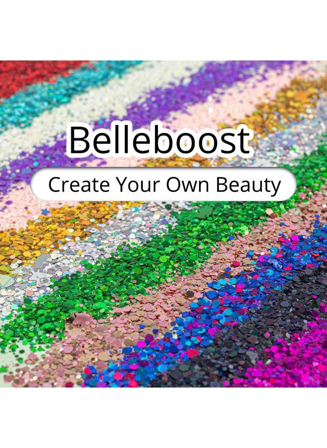 BELLEBOOST 2 Colors of Holographic Chunky Glitter with Quick Dry Glue Pack 5, 4 Pots Total 40g Multi-Shaped for Body Hair Face Eyes Make-up, Nail Art and Bedazzling in Party/Concert/Events Glitter  - Image 4