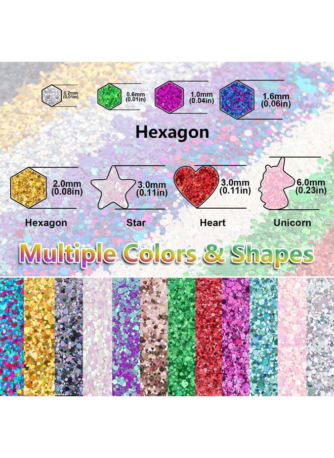 BELLEBOOST 2 Colors of Holographic Chunky Glitter with Quick Dry Glue Pack 5, 4 Pots Total 40g Multi-Shaped for Body Hair Face Eyes Make-up, Nail Art and Bedazzling in Party/Concert/Events Glitter  - Image 3
