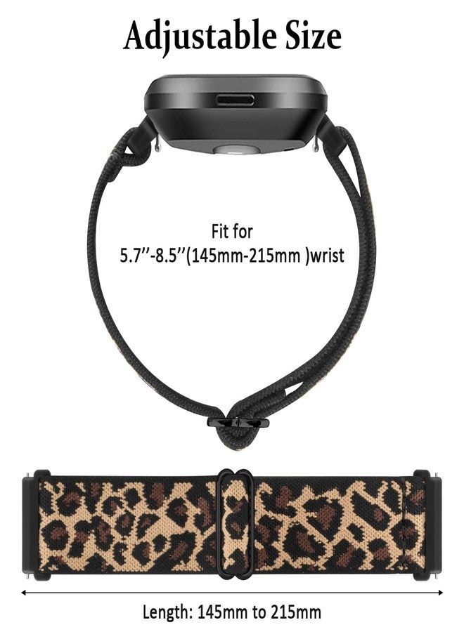 Meliya Elastic Bands for Fitbit Versa 2 Band Women Men, 2-Pack Adjustable Strechy Solo Loop Replacement Wristband Compatible with Fitbit Versa/Versa 2/Versa Lite/SE Smartwatch (Black+Leopard) - Image 4