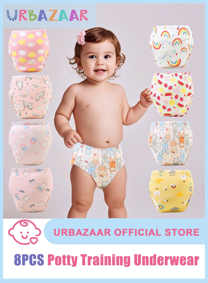 URbazaar 8PCS Baby Potty Training Pants, Breathable Potty Training Underwear, Toddler Learning Training Pants for Girls & Boys 6 Layers Strong Absorbent Cotton Training Underwear  - Image 1
