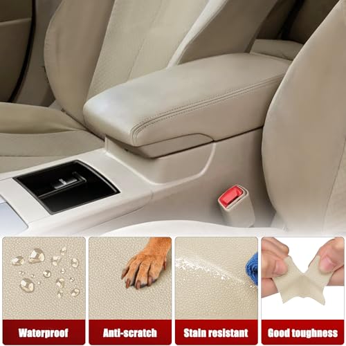 KBH Center Console Cover Replacement for Toyota Camry 2007 2008 2009 2010 2011, Vinyl Leather Armrest Upholstery, Anti-Scratch, Bisque Tan (Leather Part Only) - Image 3