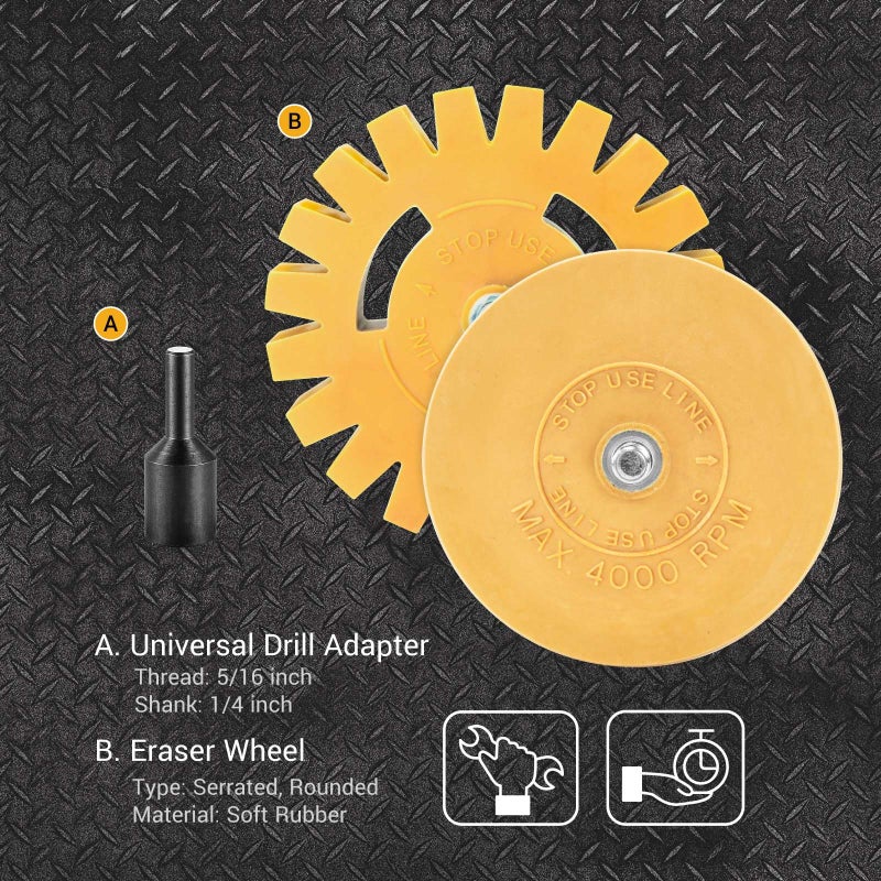 EWK 2 Pcs Serrated + Round Decal Eraser Wheel, Rubber Remover Wheel for Grinder, Ideal for Adhesives, Pinstripes, and Decals Removal - Image 2