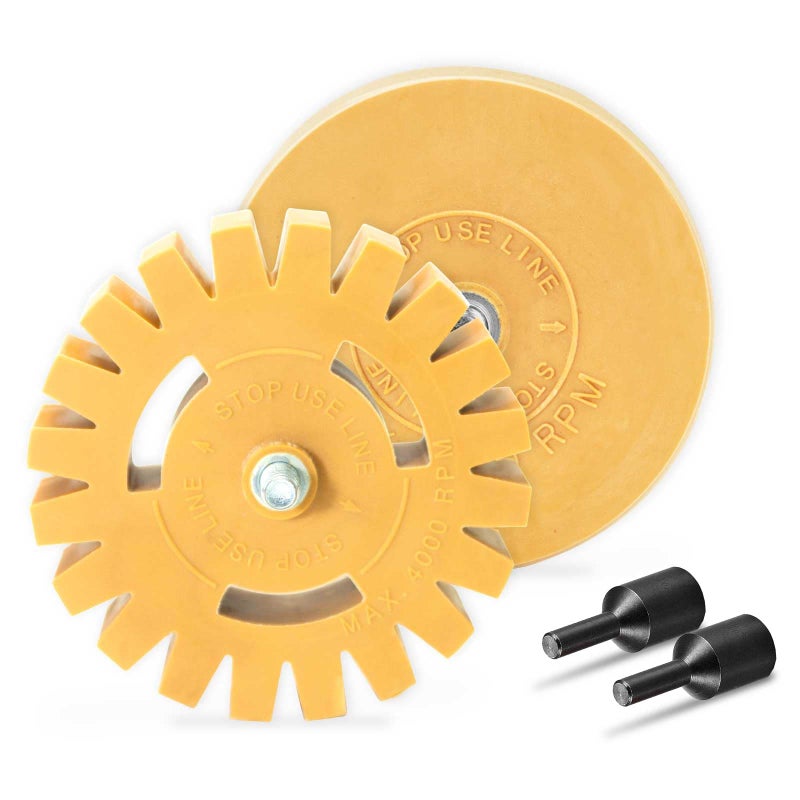 EWK 2 Pcs Serrated + Round Decal Eraser Wheel, Rubber Remover Wheel for Grinder, Ideal for Adhesives, Pinstripes, and Decals Removal - Image 1