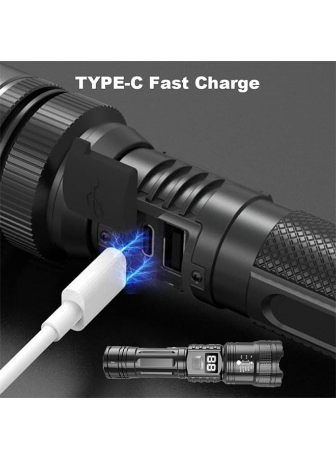Rechargeable Flashlight Handheld Flashlight Battery Five Hours of Battery Life -9000 Lumens High-Intensity Flashlight-Aluminum Alloy Body - USB Rechargeable Zoom Long-Range Outdoor Handheld Flashlight - Image 3