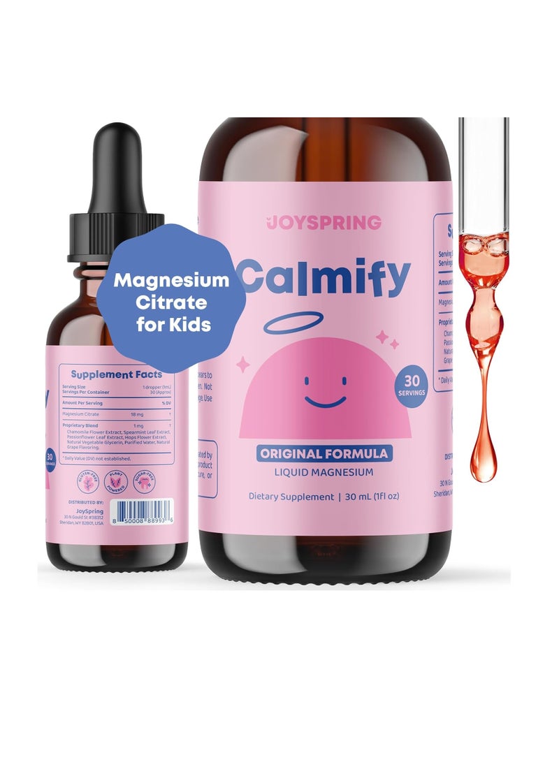 JoySpring Magnesium Citrate Liquid for Kids – Sugar & Gluten-Free Magnesium Supplement with Chamomile & Passion Flower – Calm Support for Kids & Adults – 30 Servings - Image 1