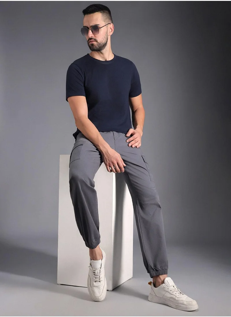 هاي ستار Charcoal Straight Fit Relaxed Cargo Joggers for Men, Cotton Stretch