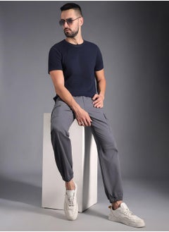 HIGH STAR Charcoal Straight Fit Relaxed Cargo Joggers for Men, Cotton Stretch  - Image 1