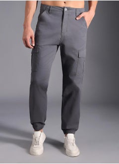 HIGH STAR Charcoal Straight Fit Relaxed Cargo Joggers for Men, Cotton Stretch  - Image 2