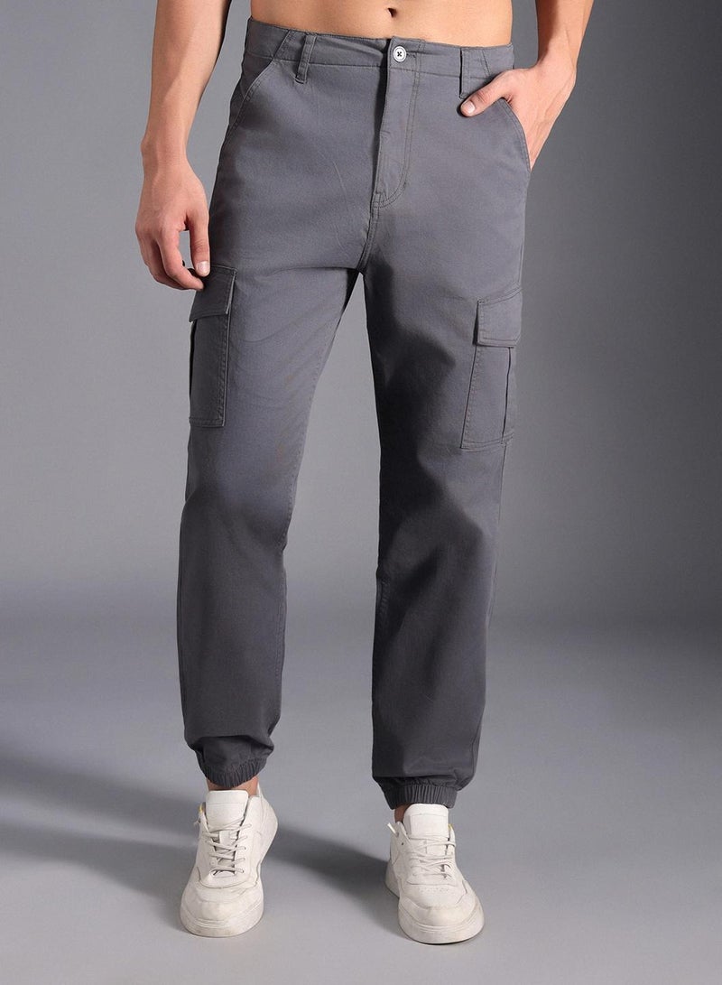 HIGH STAR Charcoal Straight Fit Relaxed Cargo Joggers for Men, Cotton Stretch - Image 2