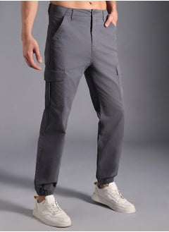 HIGH STAR Charcoal Straight Fit Relaxed Cargo Joggers for Men, Cotton Stretch  - Image 3