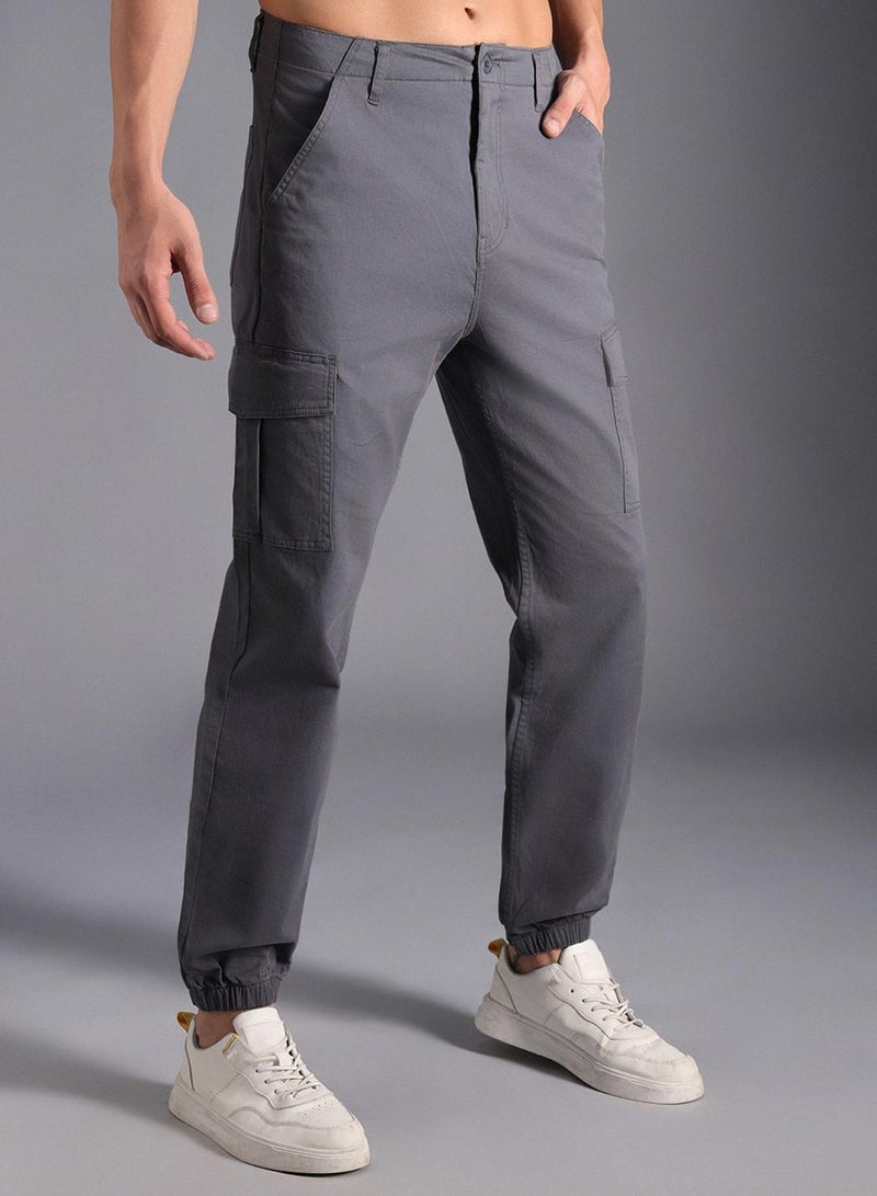 HIGH STAR Charcoal Straight Fit Relaxed Cargo Joggers for Men, Cotton Stretch - Image 3
