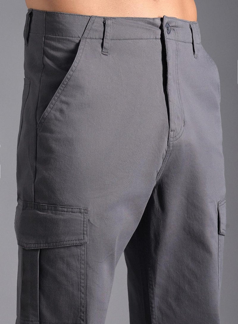 HIGH STAR Charcoal Straight Fit Relaxed Cargo Joggers for Men, Cotton Stretch - Image 5