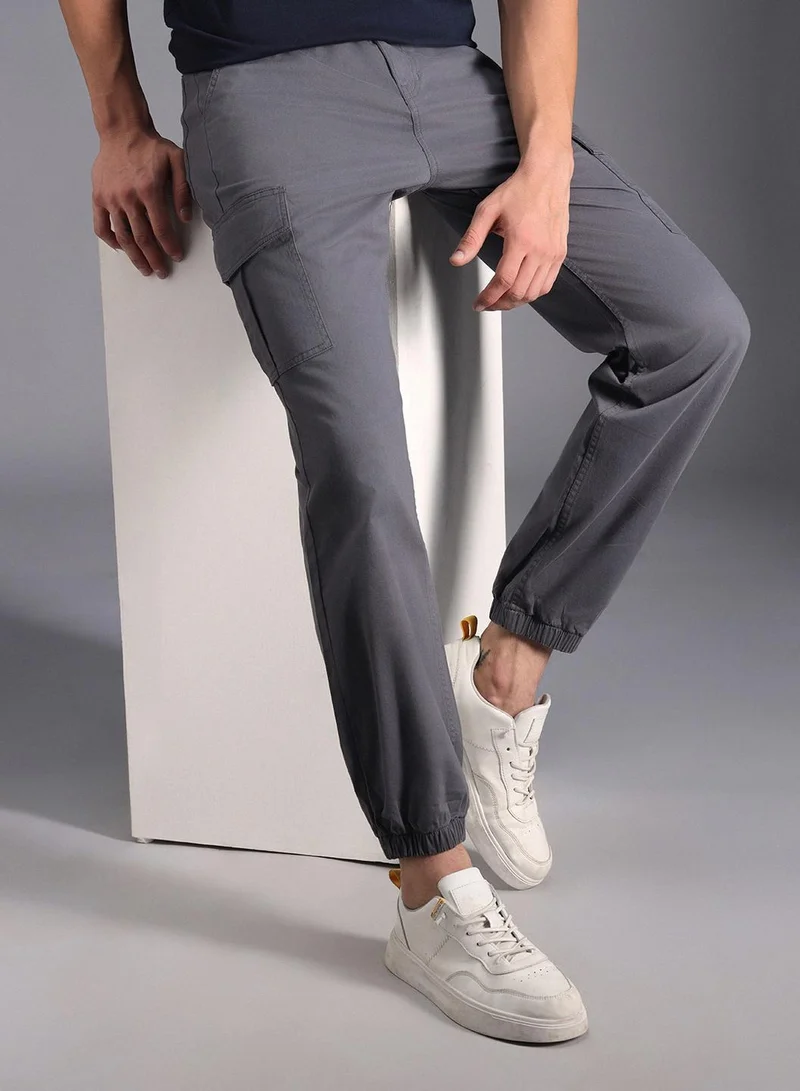 HIGH STAR Charcoal Straight Fit Relaxed Cargo Joggers for Men, Cotton Stretch