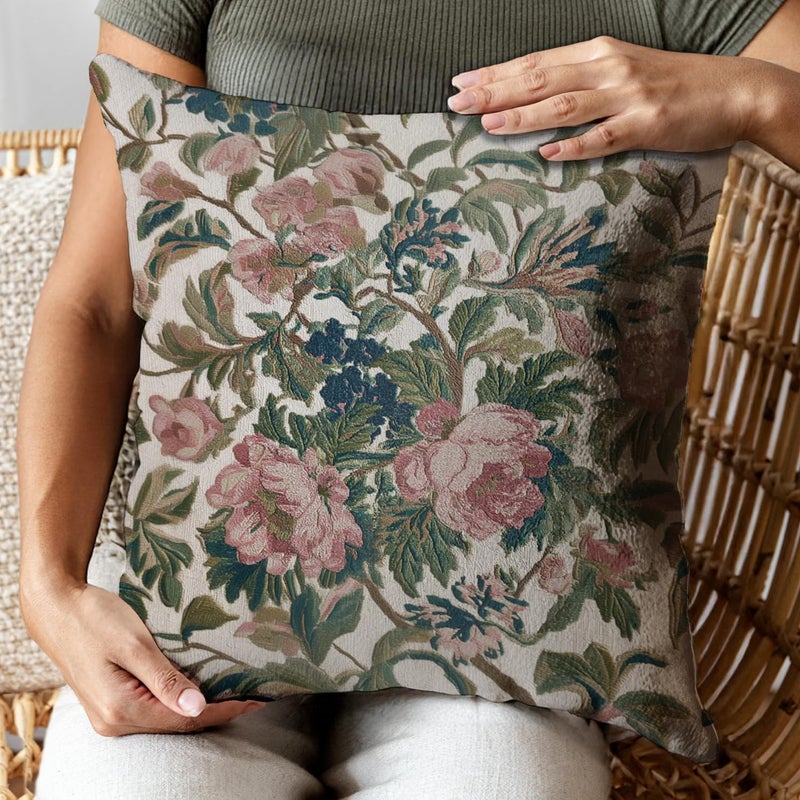 RBAFAO Vintage Floral Throw Pillow Covers, Vintage Flower Pattern Double Sided Cushion Cover, Indoor and Outdoor Home Art Decor Pillowcase for Sofa or Bedroom Decor 18x18inches (Green&Pink, 18x18inches) - Image 5