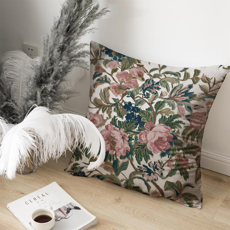 RBAFAO Vintage Floral Throw Pillow Covers, Vintage Flower Pattern Double Sided Cushion Cover, Indoor and Outdoor Home Art Decor Pillowcase for Sofa or Bedroom Decor 18x18inches (Green&Pink, 18x18inches) - Image 4