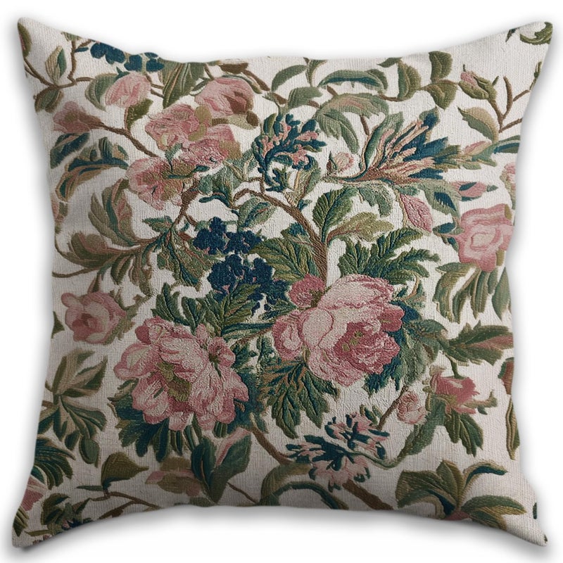 RBAFAO Vintage Floral Throw Pillow Covers, Vintage Flower Pattern Double Sided Cushion Cover, Indoor and Outdoor Home Art Decor Pillowcase for Sofa or Bedroom Decor 18x18inches (Green&Pink, 18x18inches) - Image 1