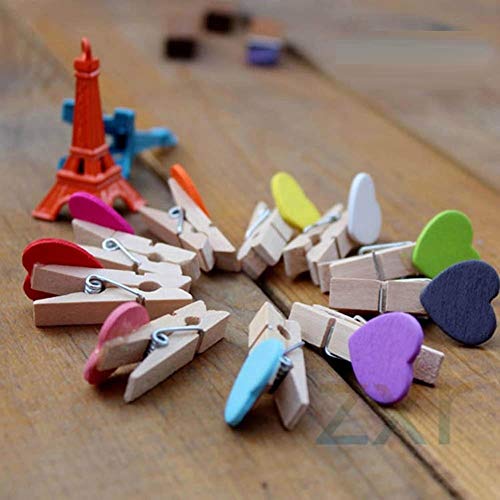 Nisco 10 pcs Coloured Hearts Shape Wooden Clips with 1 Meter Twine Jute Rope, Multi-Function pins, Photo Paper Peg, Pin Craft Clips for Home School Arts Crafts Decor, Size: 3.5 cm - Image 2