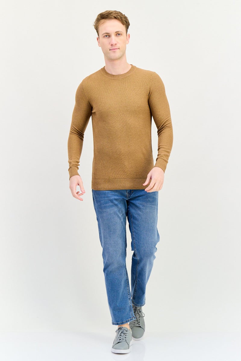 Celio Men Crew Neck Knitted Sweater, Brown - Image 4