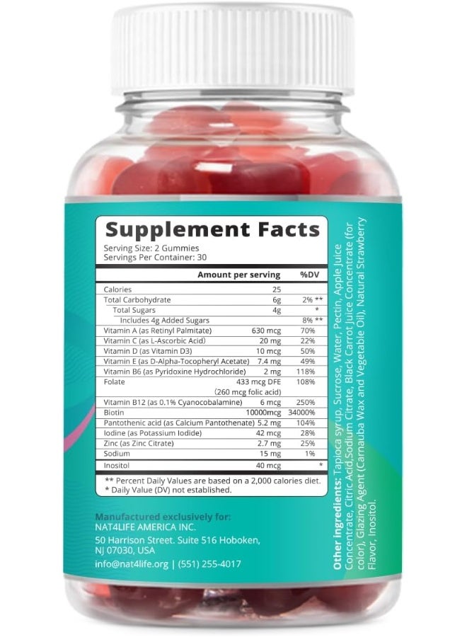 BeLive جواهر البيوتين للشعر والبشرة والأظافر - 60 جواهر بالفراولة - Image 2