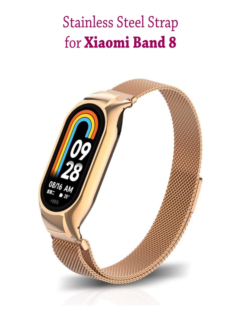 Waldic Steel Strap Replacement Band For Xiaomi Mi Band 8 - Rose Gold  - Image 1