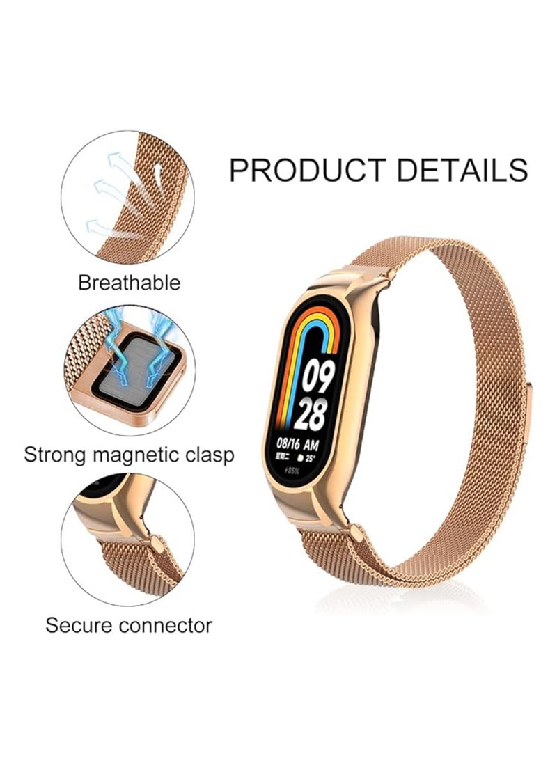 Waldic Steel Strap Replacement Band For Xiaomi Mi Band 8 - Rose Gold  - Image 2