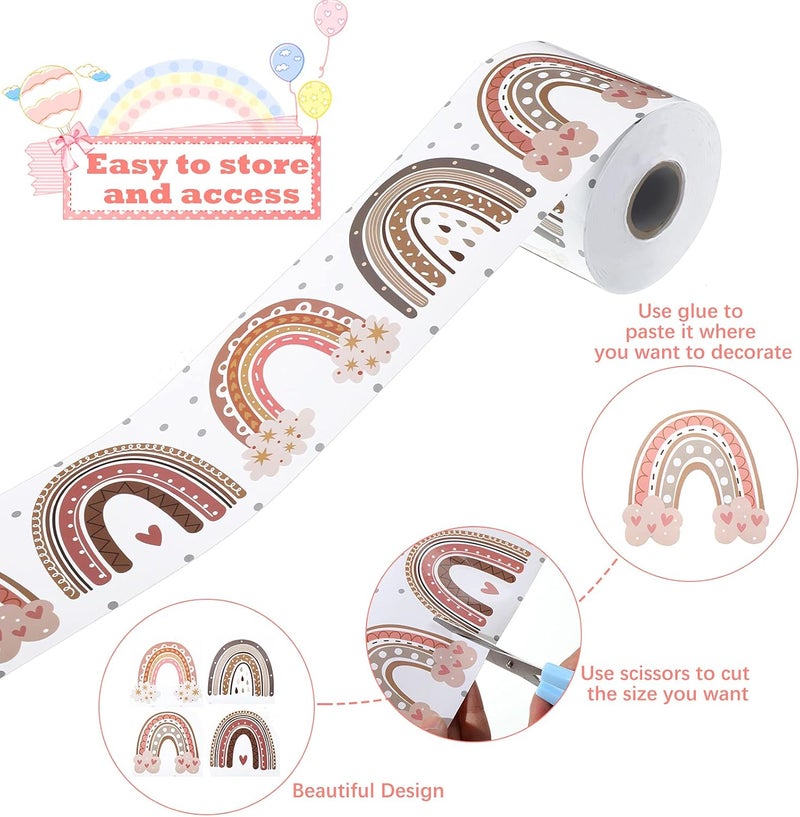 كلاراكو حدود لوحة إعلانات بوهو، حدود لوحة إعلانات قوس قزح، حدود قوس قزح مستقيمة مع نقاط بولكا وقلوب، ديكور للفصل الدراسي أو المدرسة المنزلية (قوس قزح، 65 قدمًا) - Image 3
