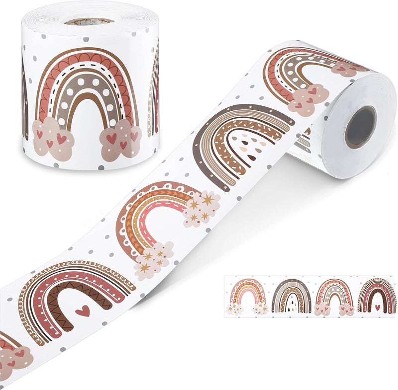 كلاراكو حدود لوحة إعلانات بوهو، حدود لوحة إعلانات قوس قزح، حدود قوس قزح مستقيمة مع نقاط بولكا وقلوب، ديكور للفصل الدراسي أو المدرسة المنزلية (قوس قزح، 65 قدمًا) - Image 1