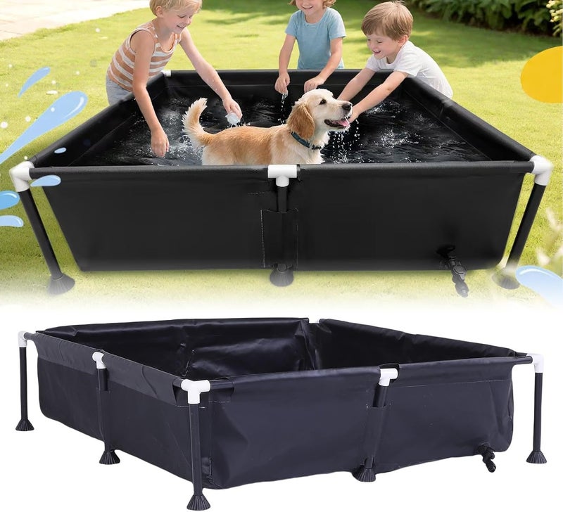 Bewinner Above Ground Swimming Pool Small Deep Pool Weather Proof Frame Space Efficient Design for Family Kids Pets, 37.4x37.4x7.9 Inch, Black, Outdoor Backyard - Image 5