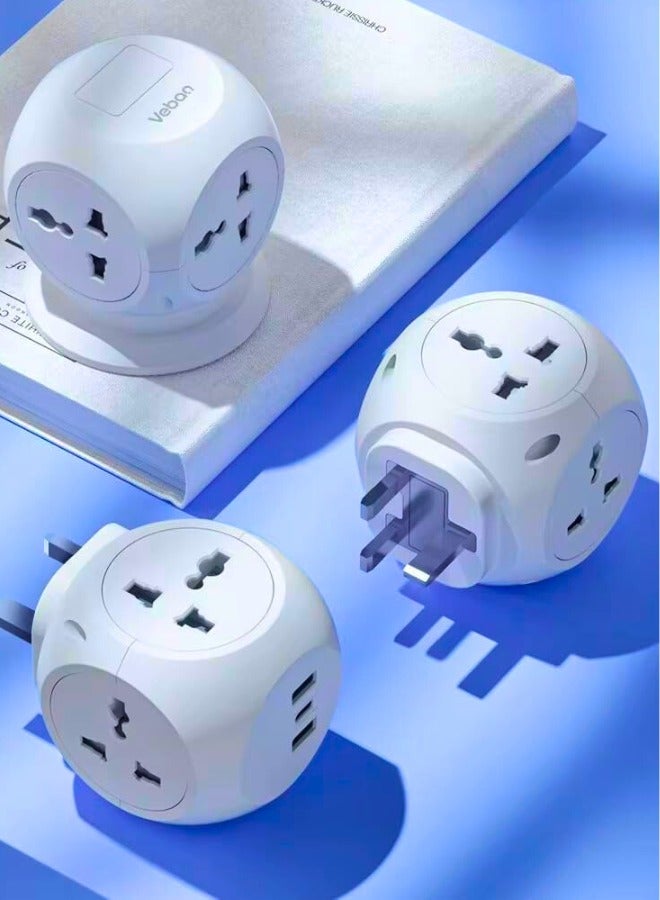 Chase Up Electrical Multi Plug Extension, 4 Way Power Adapter, New 7-in-1 Electrical Multiplug Adaptor UK to Universal Extender Power Cube, USB Charging Ports for Home Office Hotel 13A 3250W (Cube-Typ1),LK1011 - Image 2