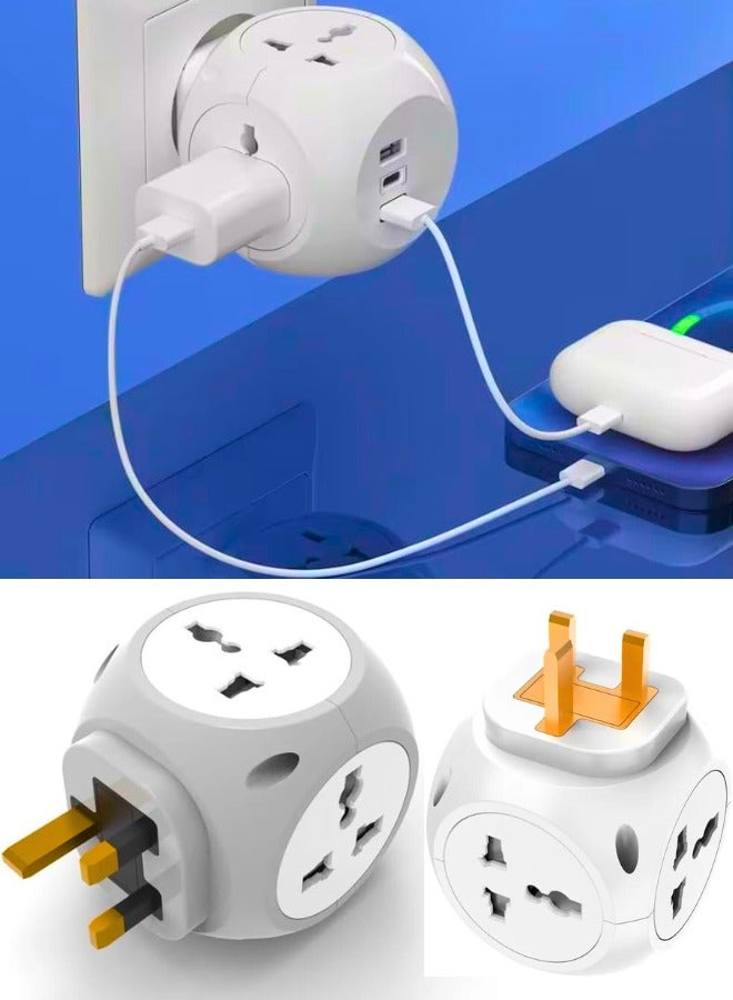 Chase Up Electrical Multi Plug Extension, 4 Way Power Adapter, New 7-in-1 Electrical Multiplug Adaptor UK to Universal Extender Power Cube, USB Charging Ports for Home Office Hotel 13A 3250W (Cube-Typ1),LK1011 - Image 3