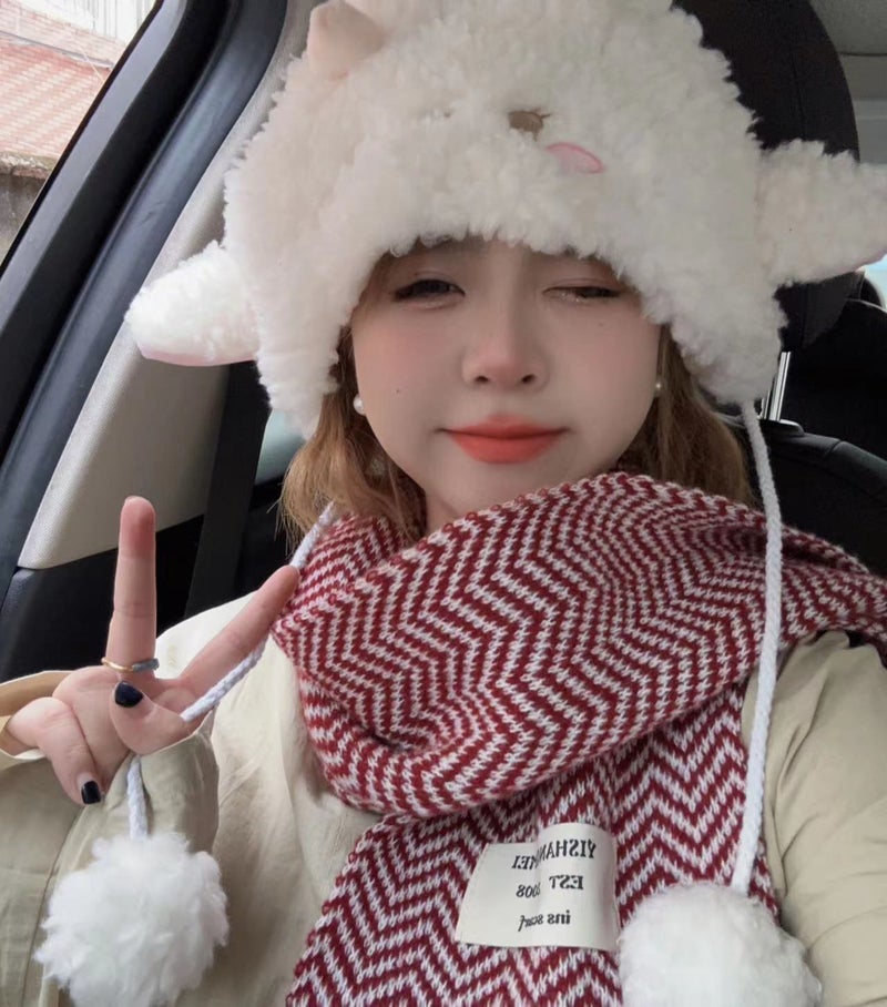 High-End Herringbone Pattern Niche Knitted Scarf For Women Winter Korean Version Trendy Ins Winter Parent-Child Versatile Double-Sided Couple Scarf - Image 1