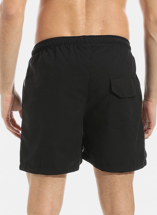 Andora Plain Black Swim Shorts with Sided Pockets_Black - Image 3