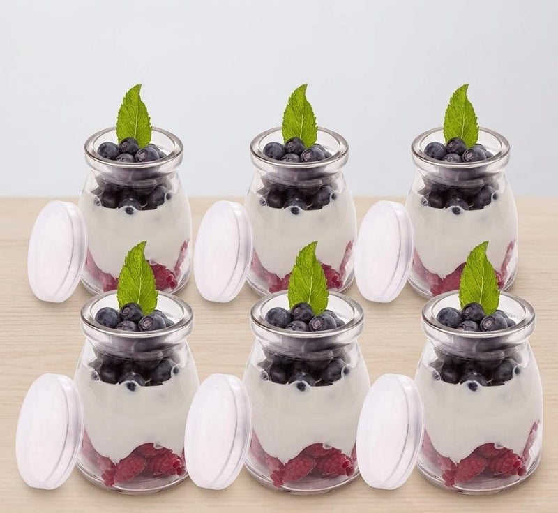 CROCO JAR Pudding Glass Jar with Lid | Reusable Yogurt Glass Container | Small Airtight Glass Jars for Dessert, Custard, Jam, Kitchen Storage & Serving | 150ml, Set of 6 - Image 1