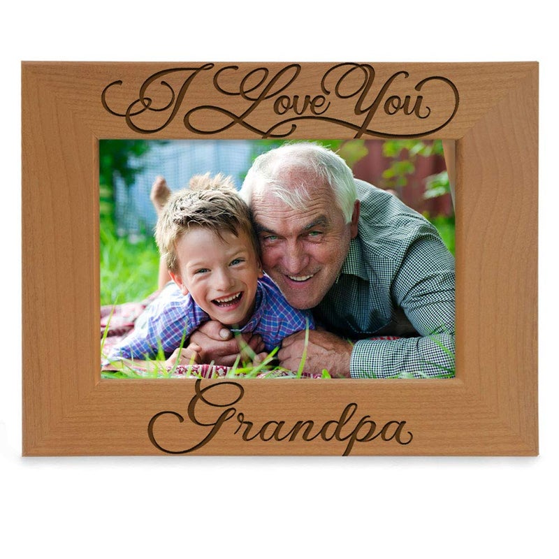 كيت بوش Kate Posh I Love You Grandpa Grandparent's Best Grandpa Grandpa & Me Me Gread Natural Wood Picture Frame من حفيد حفيدة (4x6 أفقيًا) - Image 1