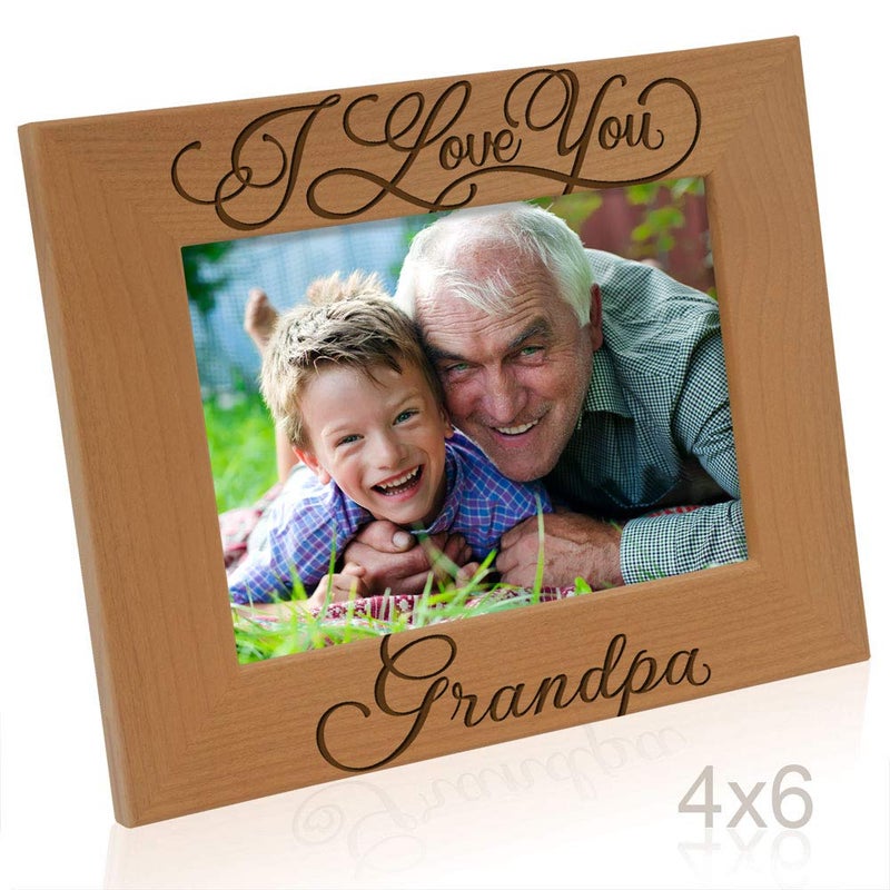 كيت بوش Kate Posh I Love You Grandpa Grandparent's Best Grandpa Grandpa & Me Me Gread Natural Wood Picture Frame من حفيد حفيدة (4x6 أفقيًا) - Image 3