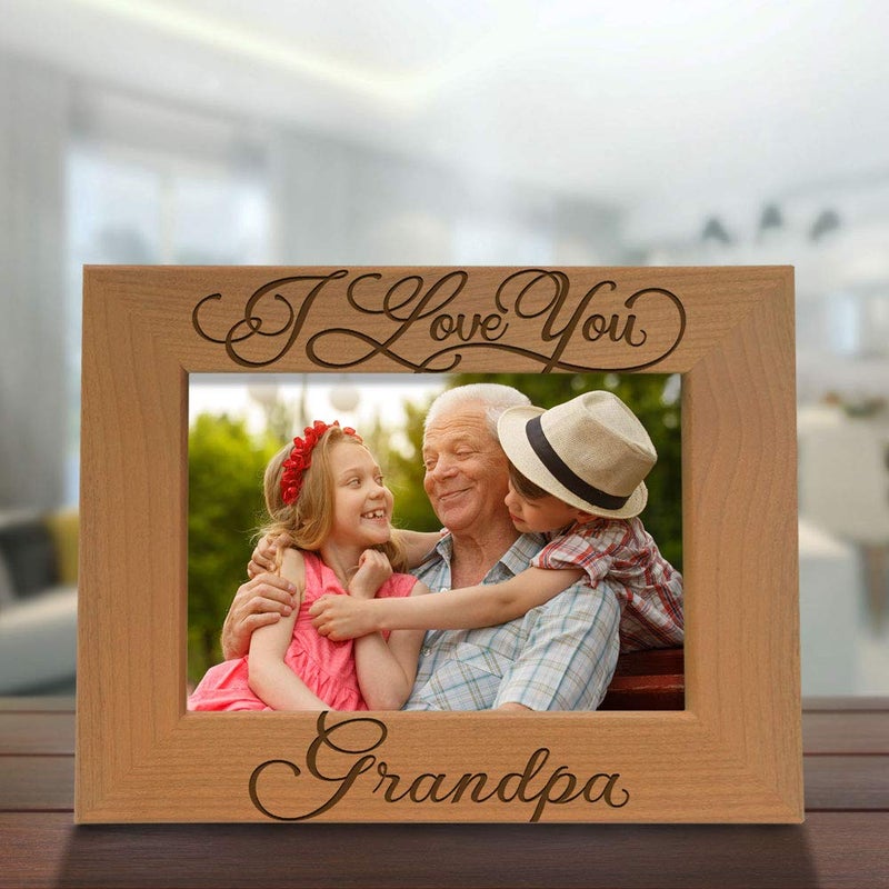 كيت بوش Kate Posh I Love You Grandpa Grandparent's Best Grandpa Grandpa & Me Me Gread Natural Wood Picture Frame من حفيد حفيدة (4x6 أفقيًا) - Image 4