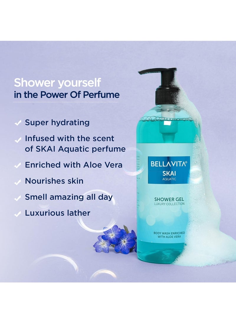 Bella Vita - Bella Vita Luxury Skai Aquatic Body Wash Refreshing Shower Gel for Deep Cleansing Hydrating and Moisturising Skin with Aloe Vera 500 Ml - Image 1