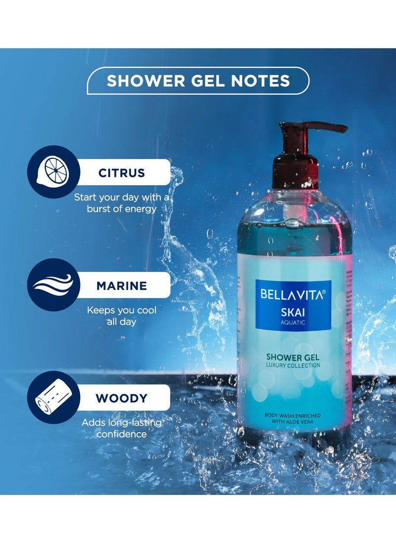Bella Vita - Bella Vita Luxury Skai Aquatic Body Wash Refreshing Shower Gel for Deep Cleansing Hydrating and Moisturising Skin with Aloe Vera 500 Ml - Image 1