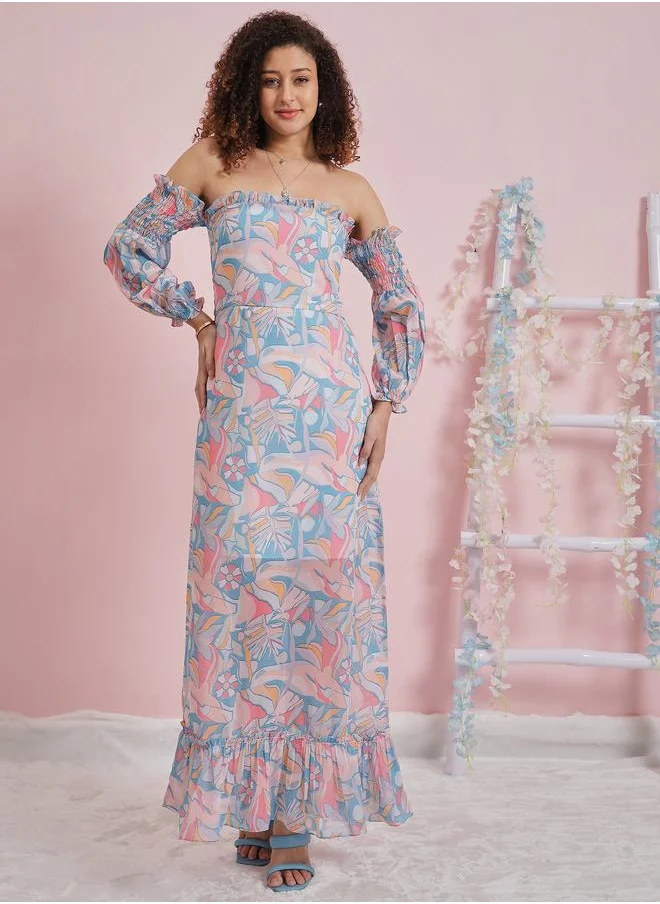 Athena Floral Print Tiered Off Shoulder Maxi Dress