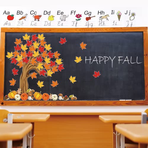 NBjiuyin 4Ft Big Tree Bulletin Board Set Spring Fall Summer Tree Bulletin Board Decoration with Maple Leaves Butterflies Pumpkins Cutouts for Classroom Home Chalkboard Wall Decoration, 74Pcs (Maple Leaves) - Image 5