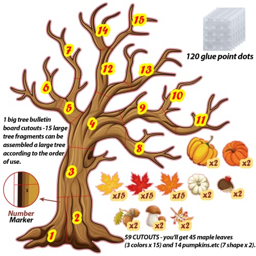 NBjiuyin 4Ft Big Tree Bulletin Board Set Spring Fall Summer Tree Bulletin Board Decoration with Maple Leaves Butterflies Pumpkins Cutouts for Classroom Home Chalkboard Wall Decoration, 74Pcs (Maple Leaves) - Image 3