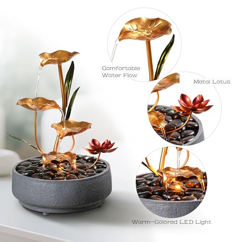 Haobos Indoor Tabletop Fountain Exquisite Meditation Desk Water Fountain Decorative Zen,4-Tier Lotus Desk Fountain,Home/Office Decor Housewarming Gift for Mom（23154） - Image 3