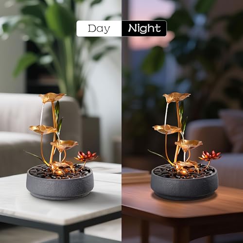 Haobos Indoor Tabletop Fountain Exquisite Meditation Desk Water Fountain Decorative Zen,4-Tier Lotus Desk Fountain,Home/Office Decor Housewarming Gift for Mom（23154） - Image 5