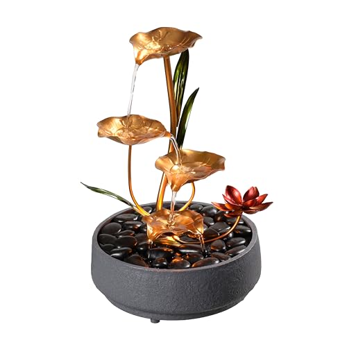 Haobos Indoor Tabletop Fountain Exquisite Meditation Desk Water Fountain Decorative Zen,4-Tier Lotus Desk Fountain,Home/Office Decor Housewarming Gift for Mom（23154） - Image 1