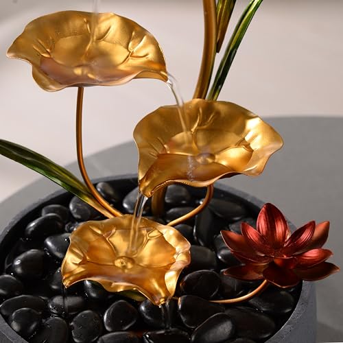 Haobos Indoor Tabletop Fountain Exquisite Meditation Desk Water Fountain Decorative Zen,4-Tier Lotus Desk Fountain,Home/Office Decor Housewarming Gift for Mom（23154） - Image 4